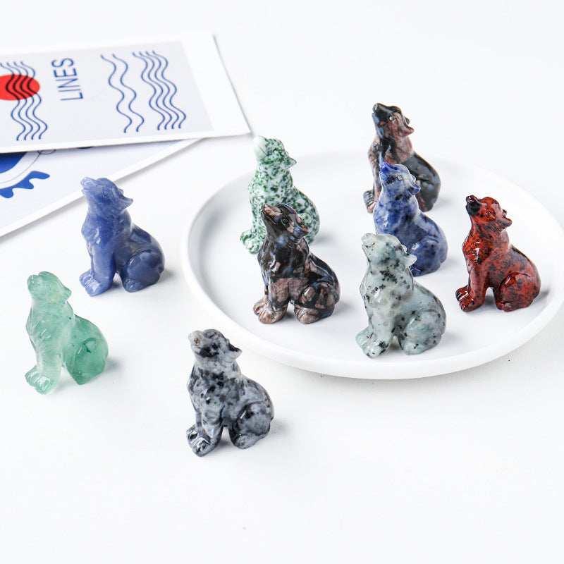 Natural crystal wolf cub carving piece, crystal, animal raw stone.