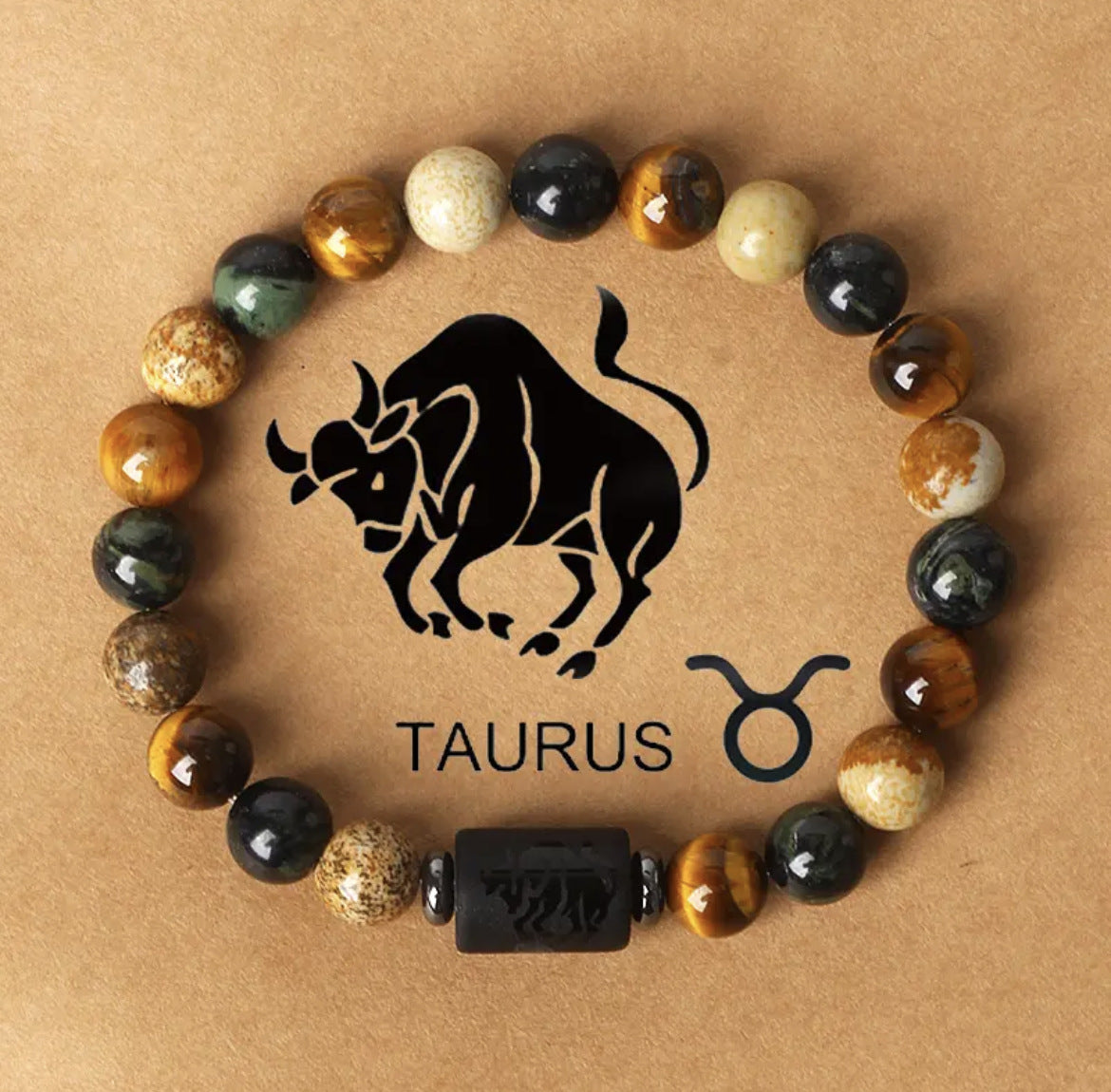 Natural stone beaded tiger eye picture stone bracelet zodiac bracelet