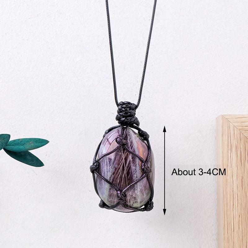 Purple Handmade Mesh Bag Pendant Moonstone Shape Crystal Necklace