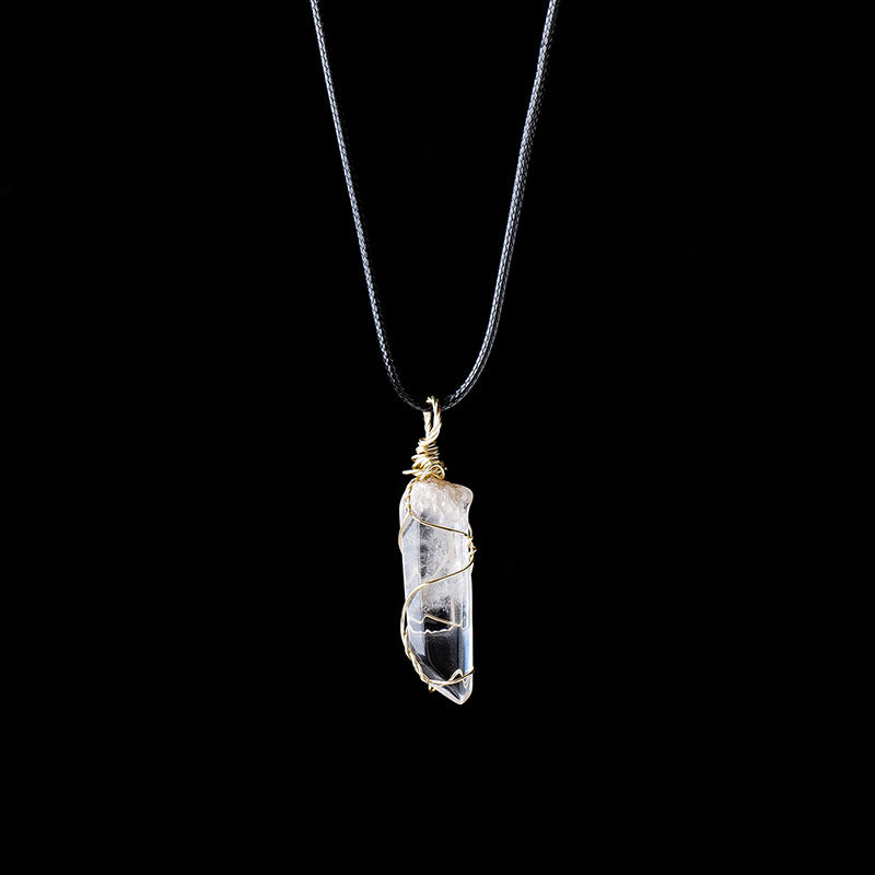 White crystal necklace, raw stone, single crystal hexagonal pillar