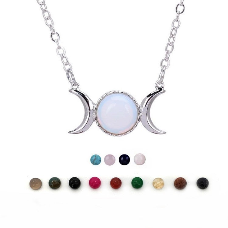 Triple Moon Goddess Crystal Pendant Necklace