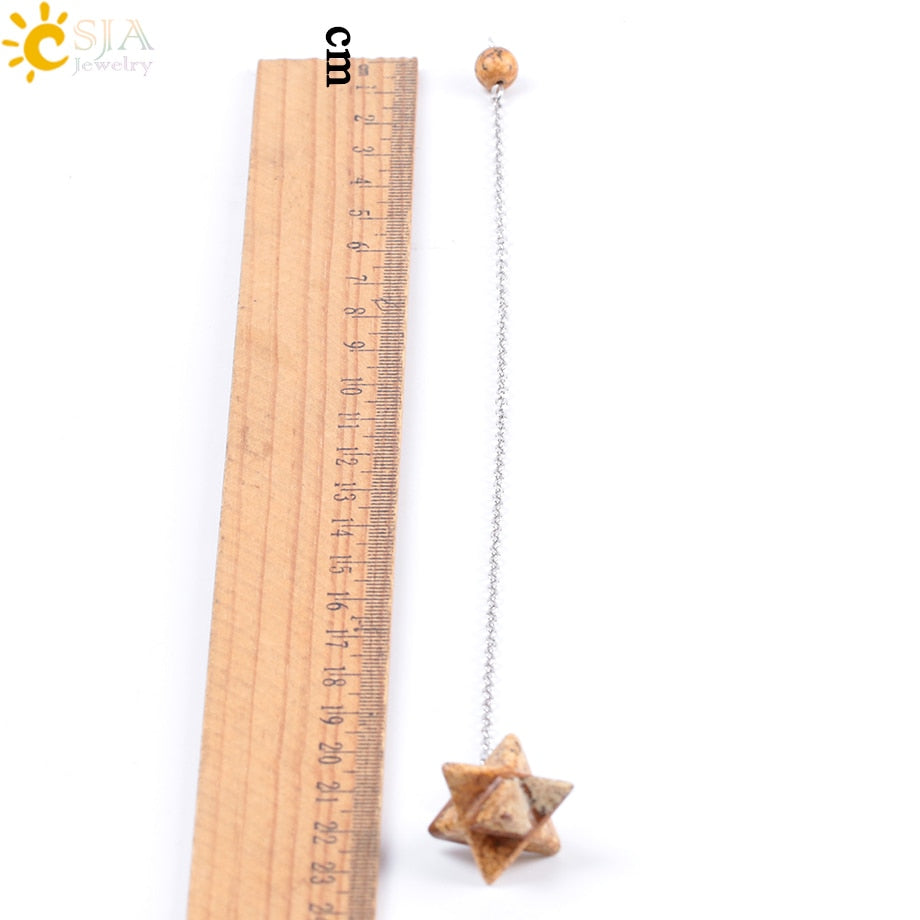 CSJA Natural Gem Stones Merkabah Pendulums for Dowsing Divination Wicca Chakra Reiki Pink Crystal Lapis Lazuli Onyx Pendant
