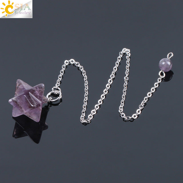 CSJA Natural Gem Stones Merkabah Pendulums for Dowsing Divination Wicca Chakra Reiki Pink Crystal Lapis Lazuli Onyx Pendant
