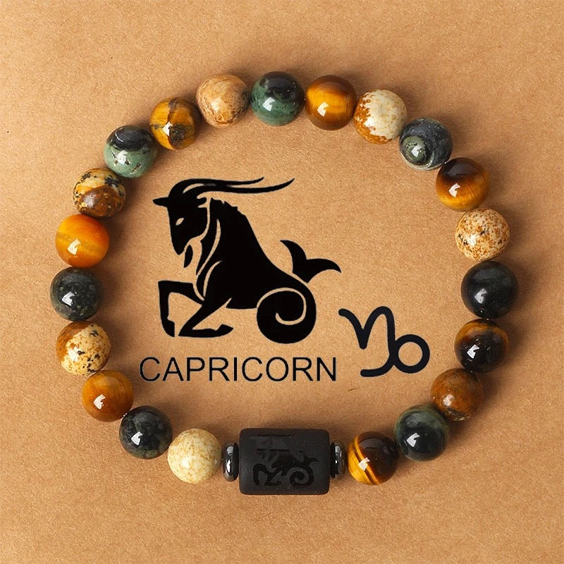 Natural stone beaded tiger eye picture stone bracelet zodiac bracelet