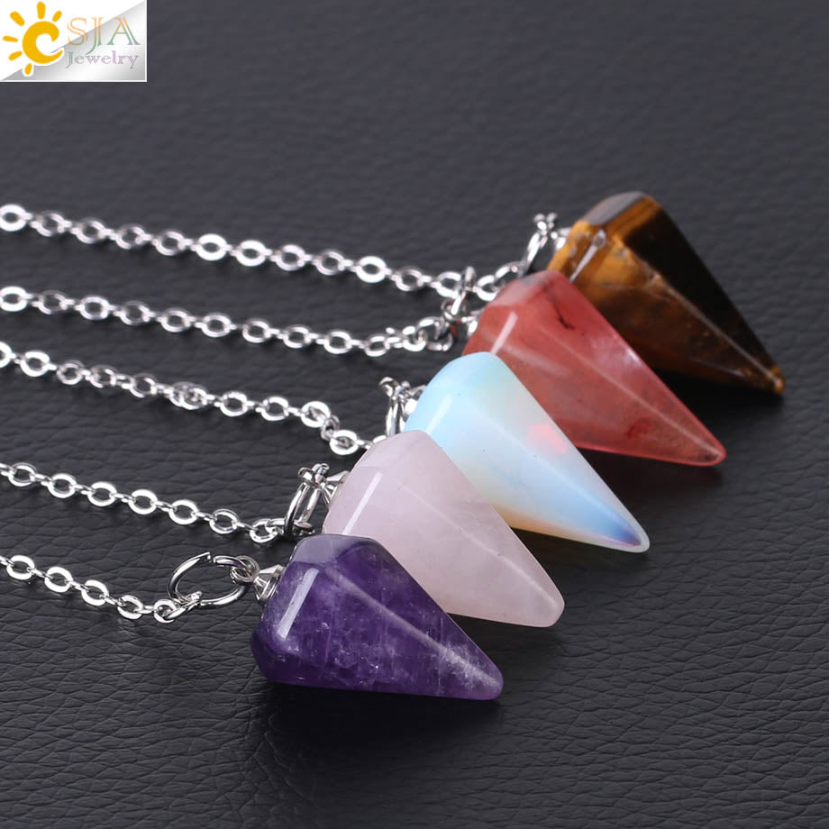 Small Reiki Pendulum Natural Stone Amulet Healing Crystal Pendant