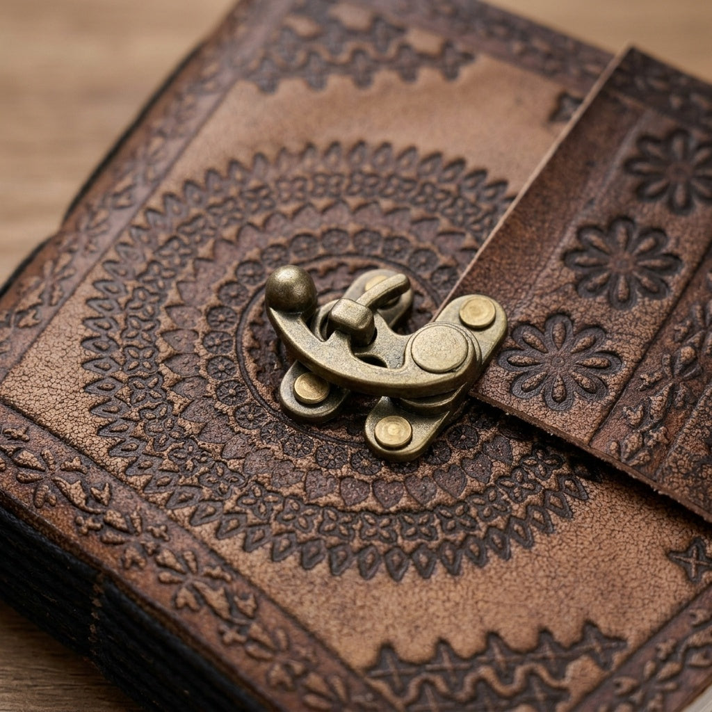 Handmade Leather Bound Journal with Lock - Vintage Travel Diary | 192 Eco-Friendly Pages | Refillable Writing Notebook for Men & Women | 7x5 Inch