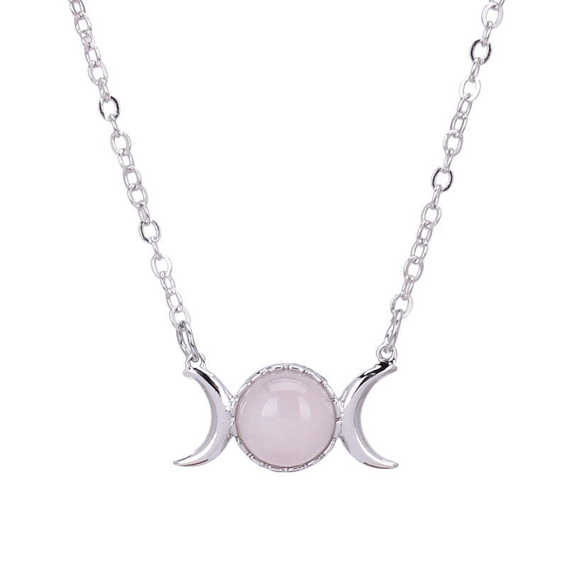 Triple Moon Goddess Crystal Pendant Necklace
