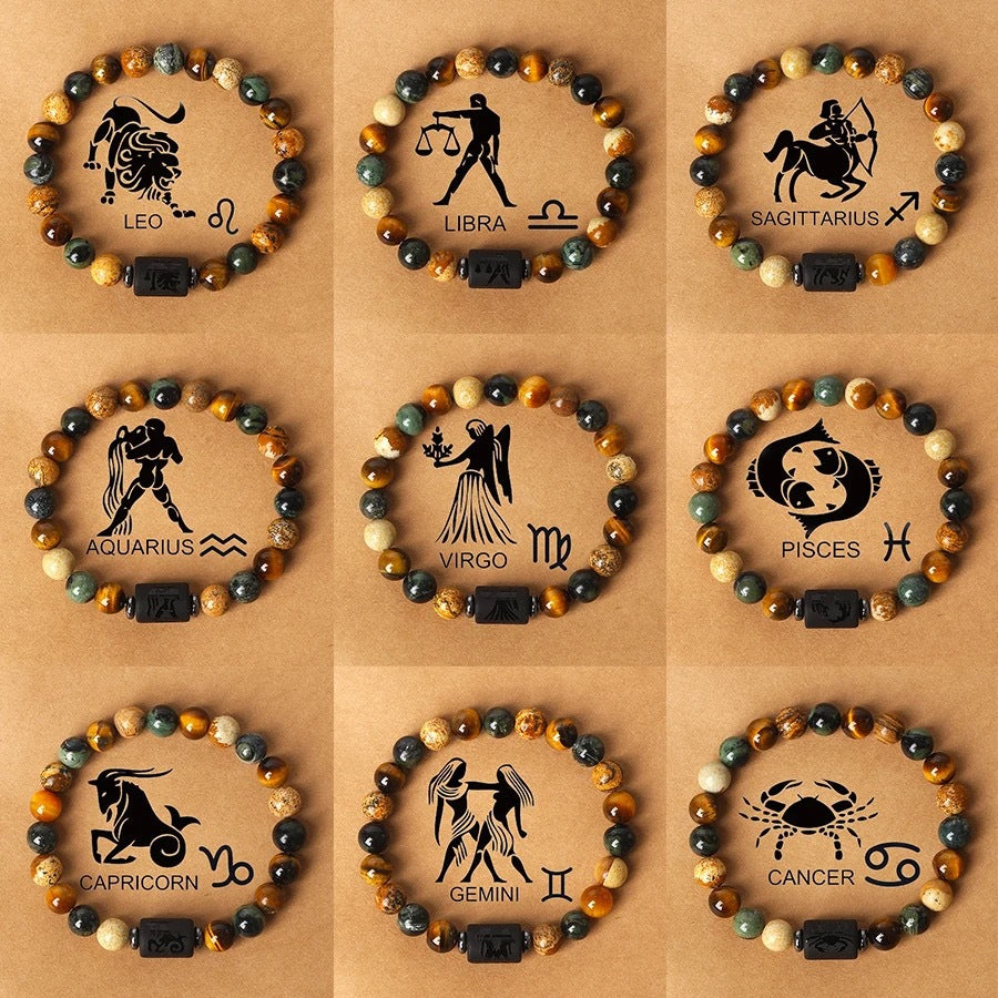 Natural stone beaded tiger eye picture stone bracelet zodiac bracelet