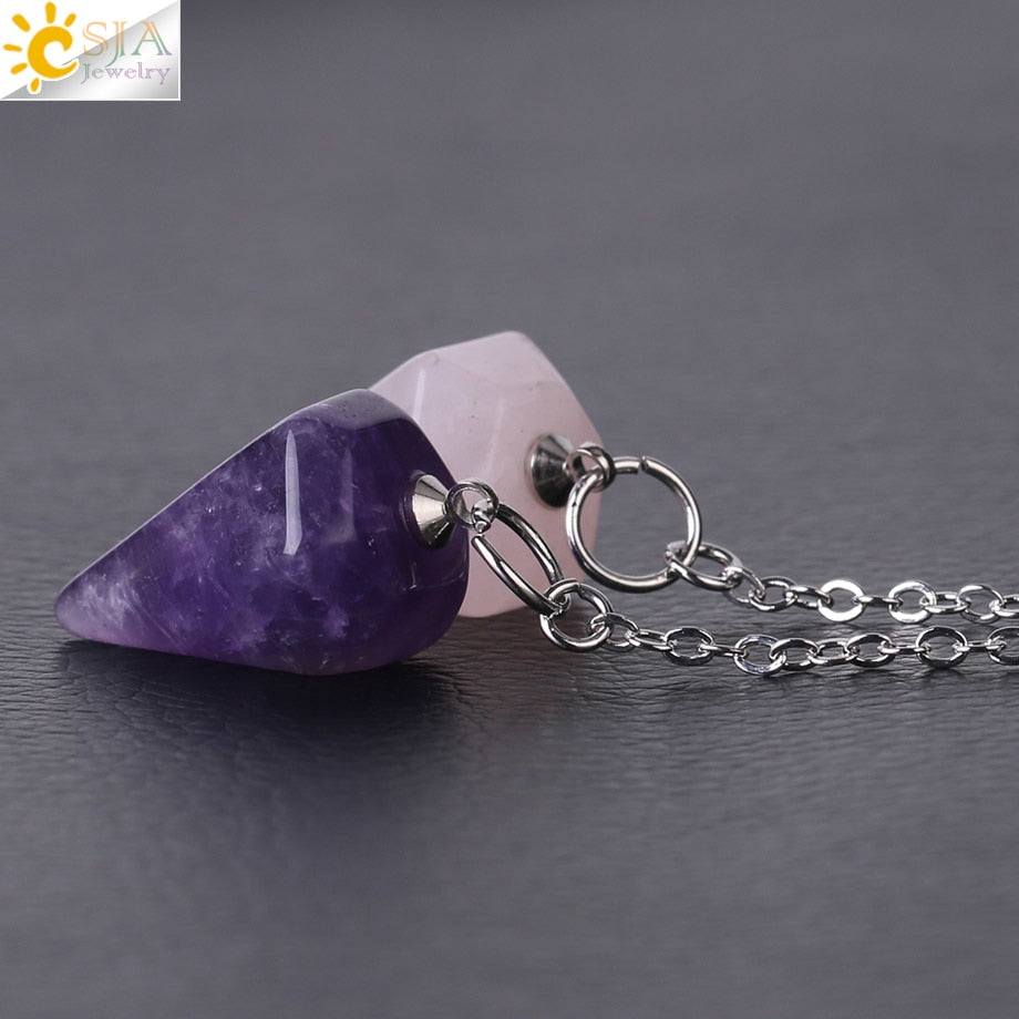 Small Reiki Pendulum Natural Stone Amulet Healing Crystal Pendant