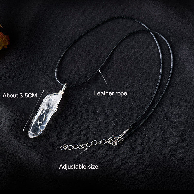 White crystal necklace, raw stone, single crystal hexagonal pillar