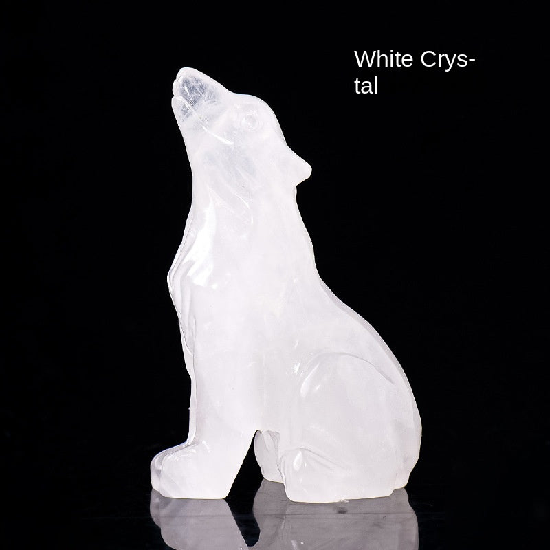 Natural crystal wolf cub carving piece, crystal, animal raw stone.