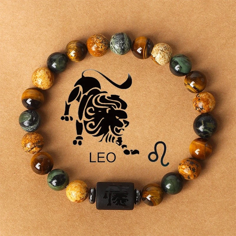 Natural stone beaded tiger eye picture stone bracelet zodiac bracelet