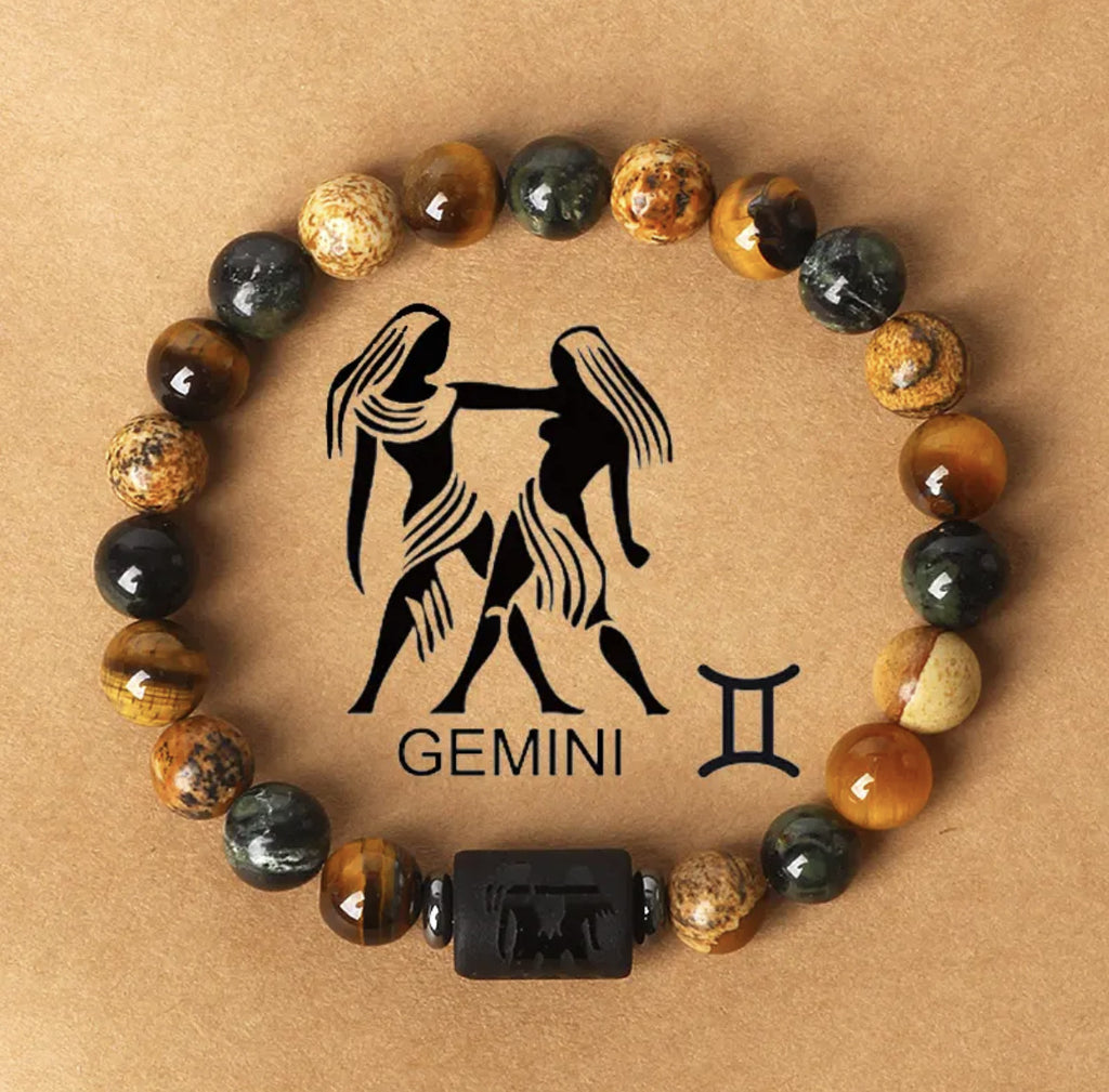 Natural stone beaded tiger eye picture stone bracelet zodiac bracelet
