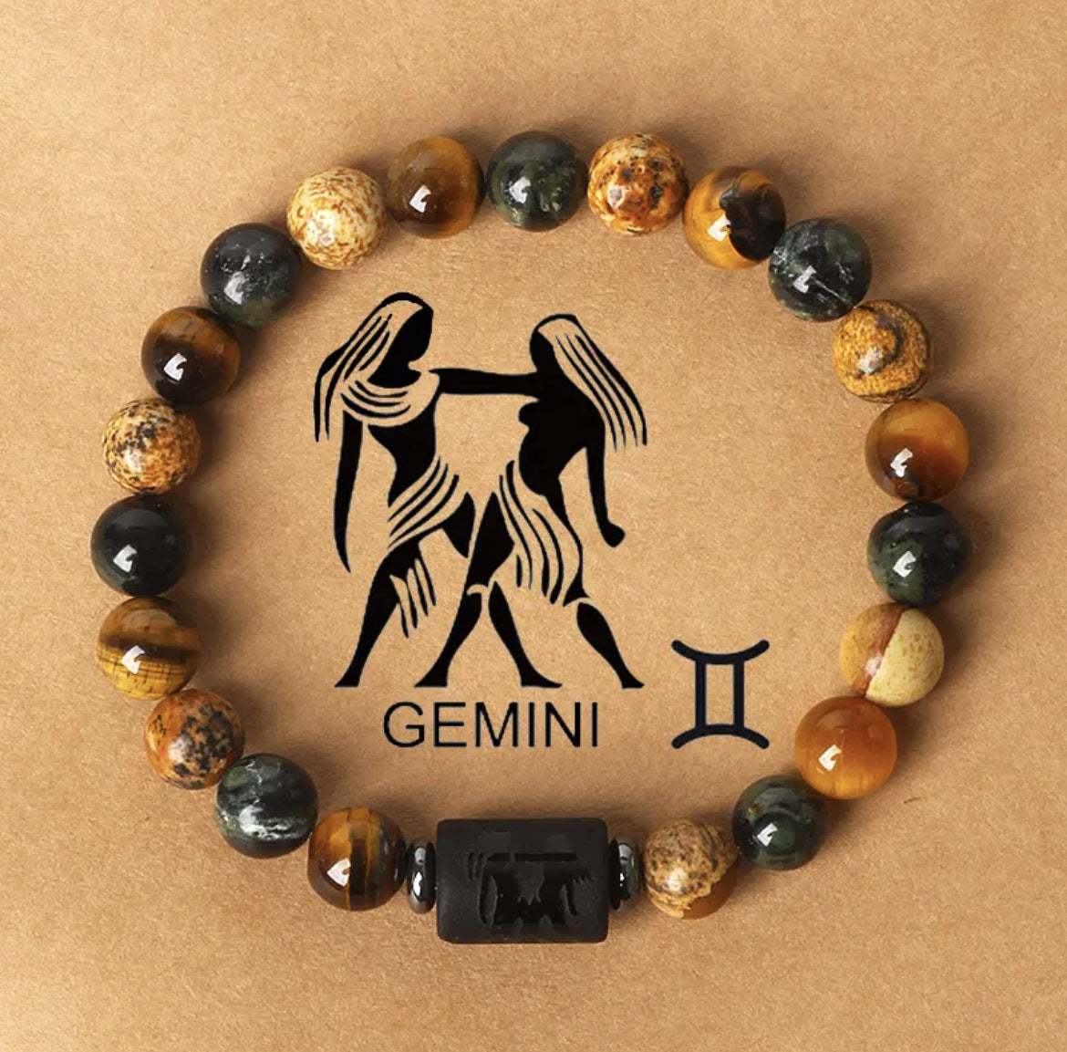 Natural stone beaded tiger eye picture stone bracelet zodiac bracelet