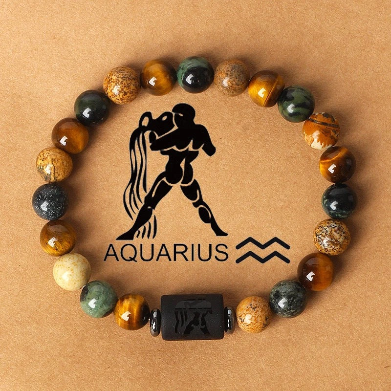 Natural stone beaded tiger eye picture stone bracelet zodiac bracelet