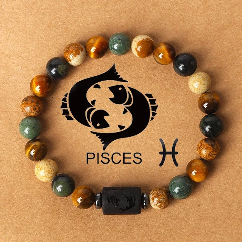 Natural stone beaded tiger eye picture stone bracelet zodiac bracelet