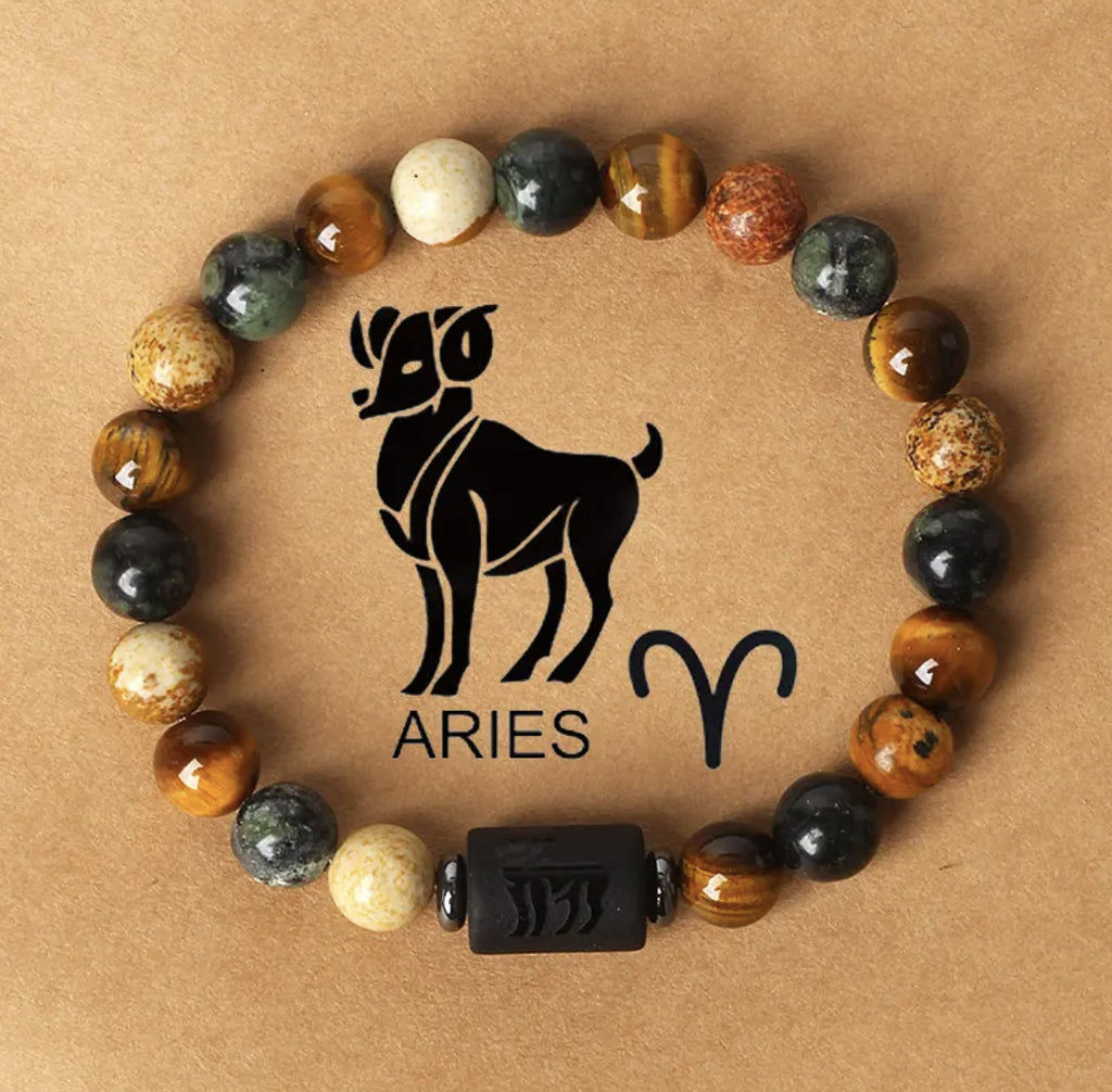 Natural stone beaded tiger eye picture stone bracelet zodiac bracelet