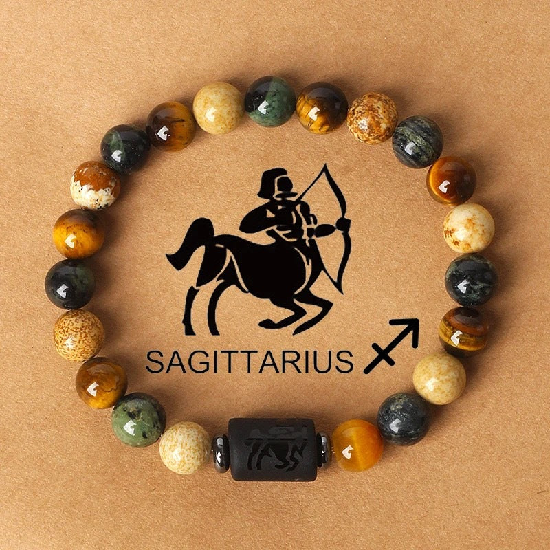 Natural stone beaded tiger eye picture stone bracelet zodiac bracelet
