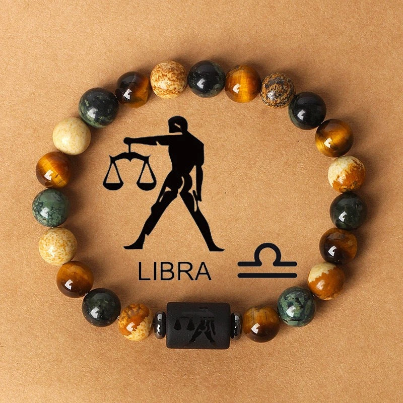 Natural stone beaded tiger eye picture stone bracelet zodiac bracelet
