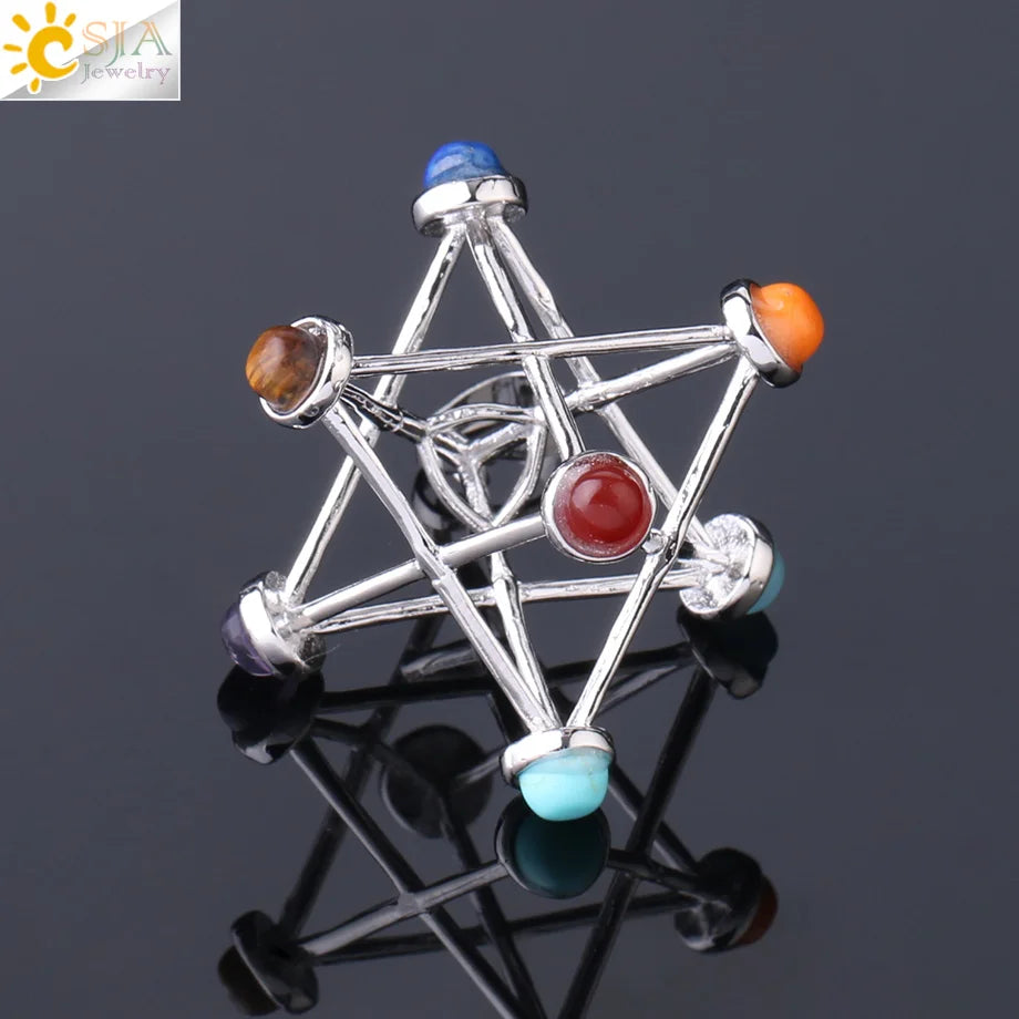 Merkaba Chakras Pendants Natural Stone Reiki 7 Chakra Necklaces