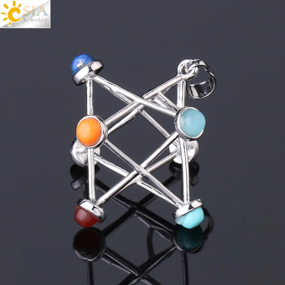 Merkaba Chakras Pendants Natural Stone Reiki 7 Chakra Necklaces
