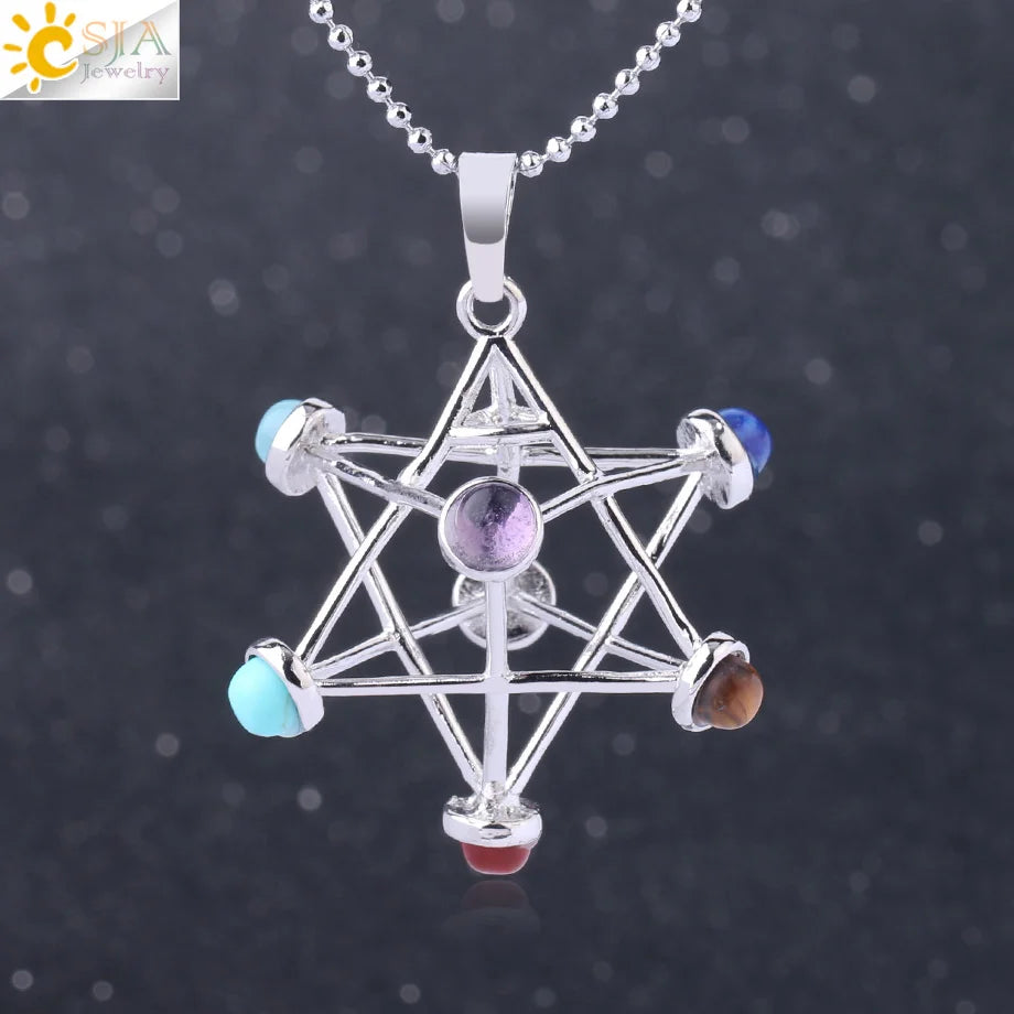 Merkaba Chakras Pendants Natural Stone Reiki 7 Chakra Necklaces