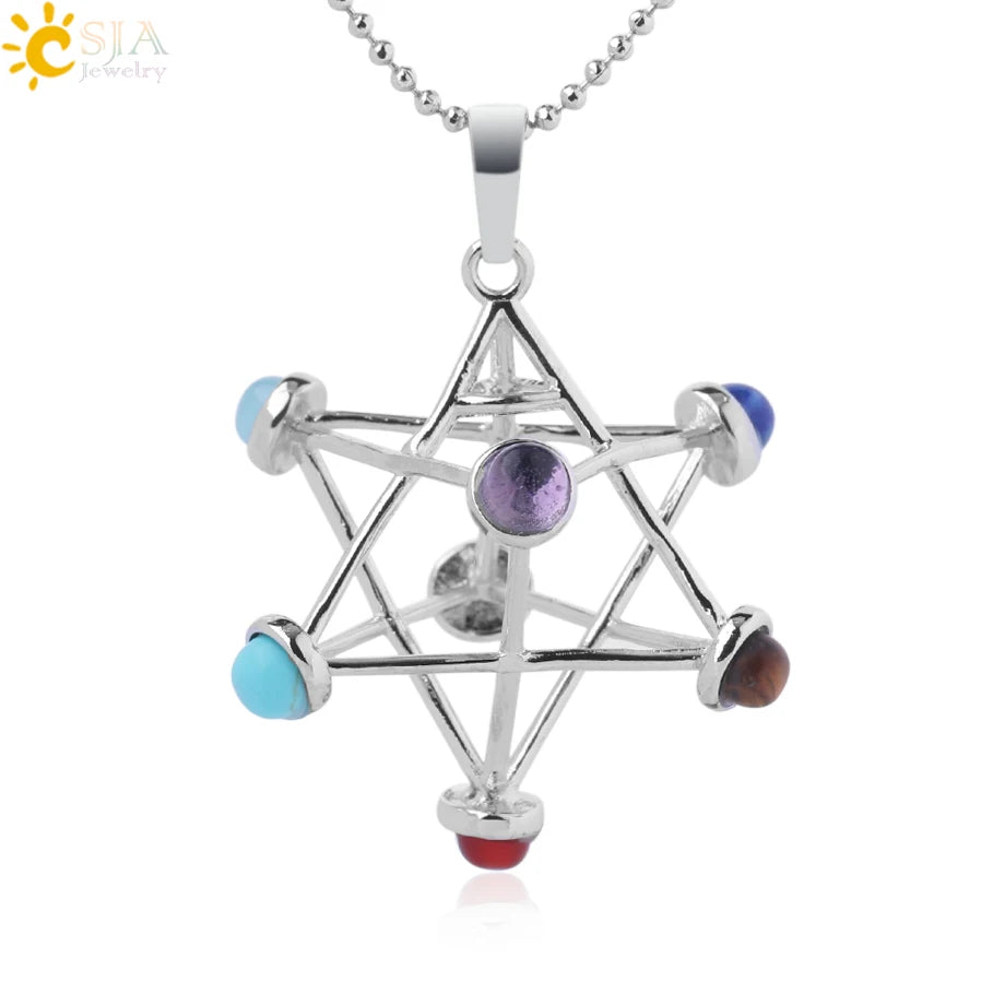 Merkaba Chakras Pendants Natural Stone Reiki 7 Chakra Necklaces