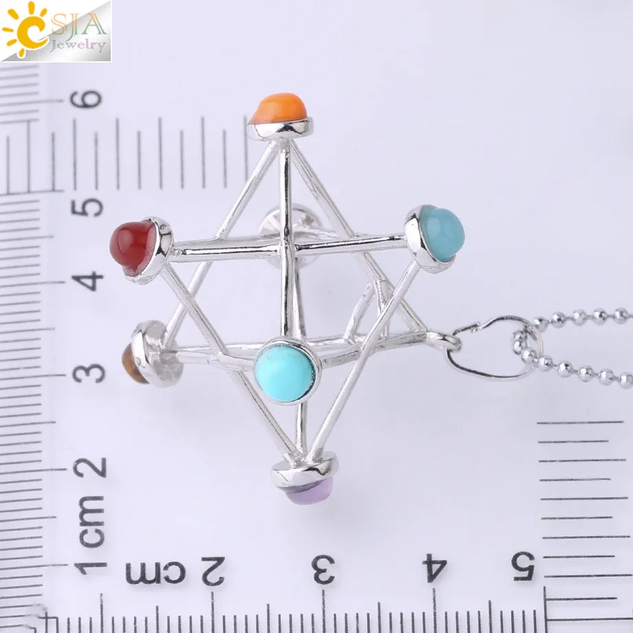 Merkaba Chakras Pendants Natural Stone Reiki 7 Chakra Necklaces