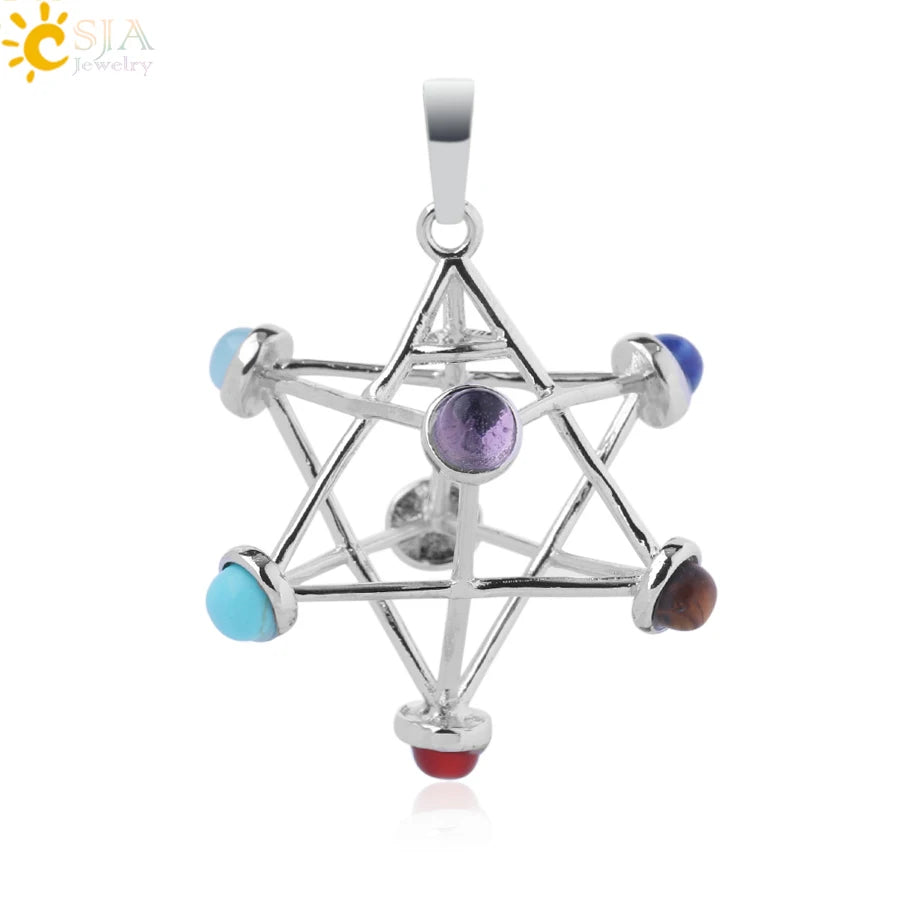 Merkaba Chakras Pendants Natural Stone Reiki 7 Chakra Necklaces