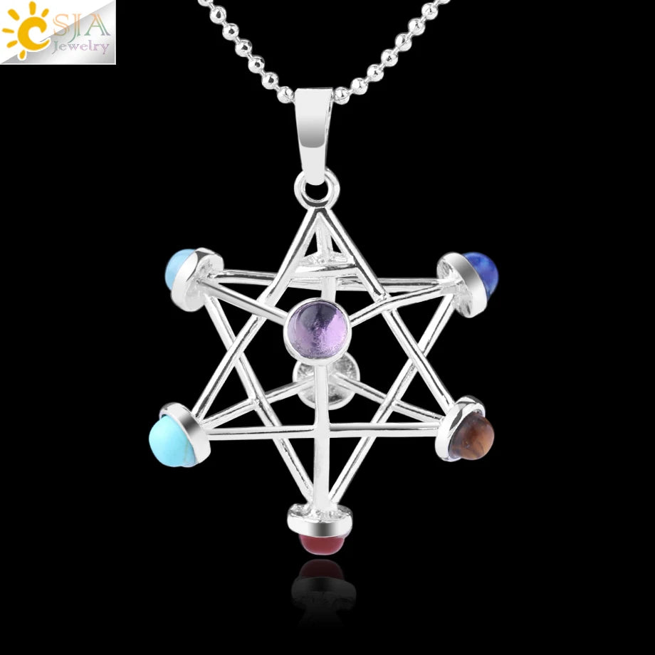 Merkaba Chakras Pendants Natural Stone Reiki 7 Chakra Necklaces