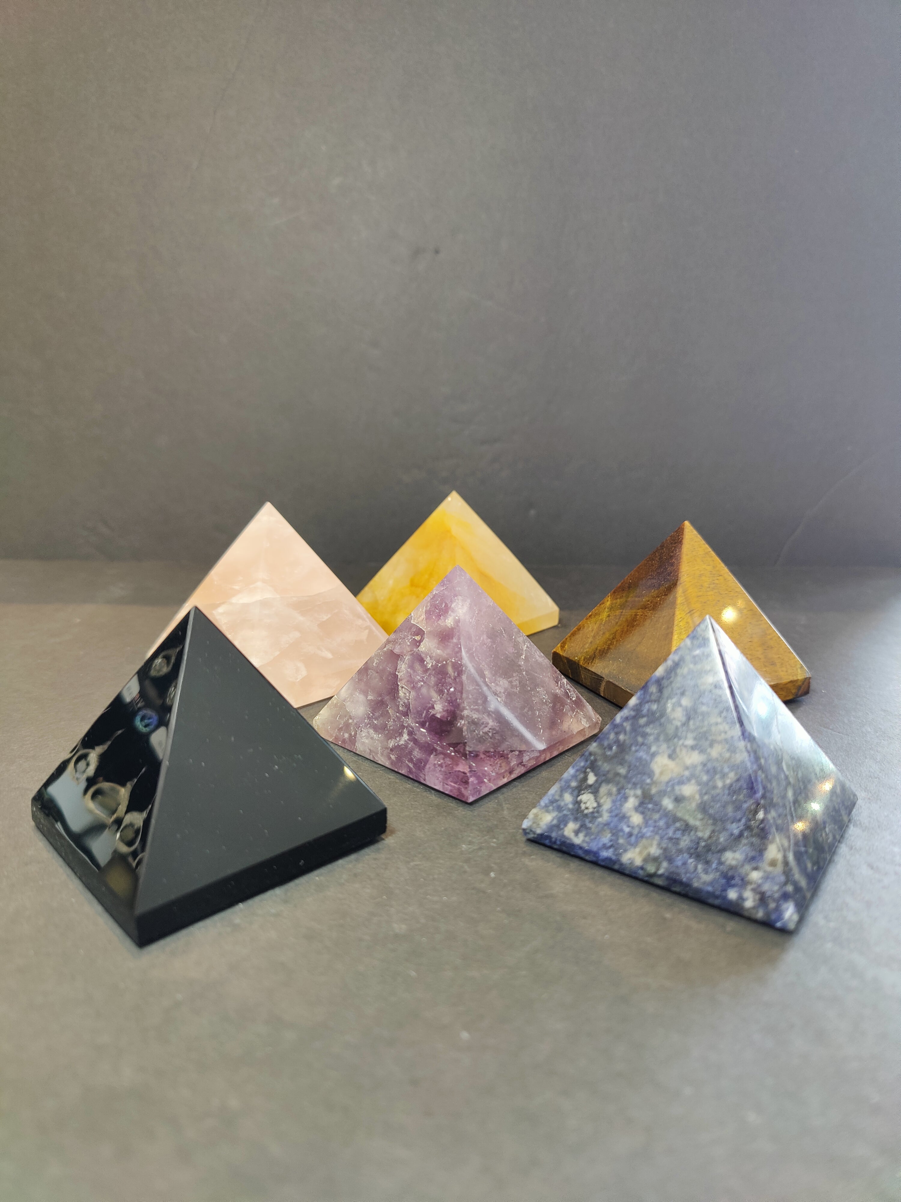 Crystal Polished Pyramid Sculpture Assorted Stones