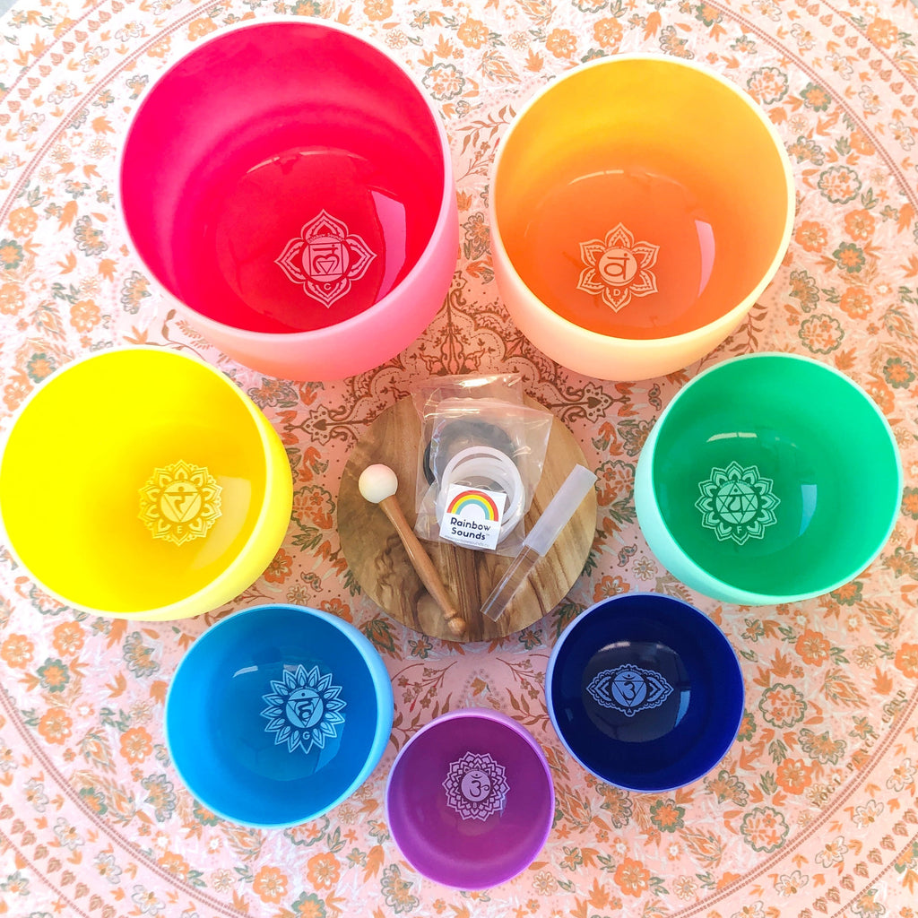 Rainbow Sound Therapy Bowl Set of 4 | 432Hz Crystal Bowls with Case