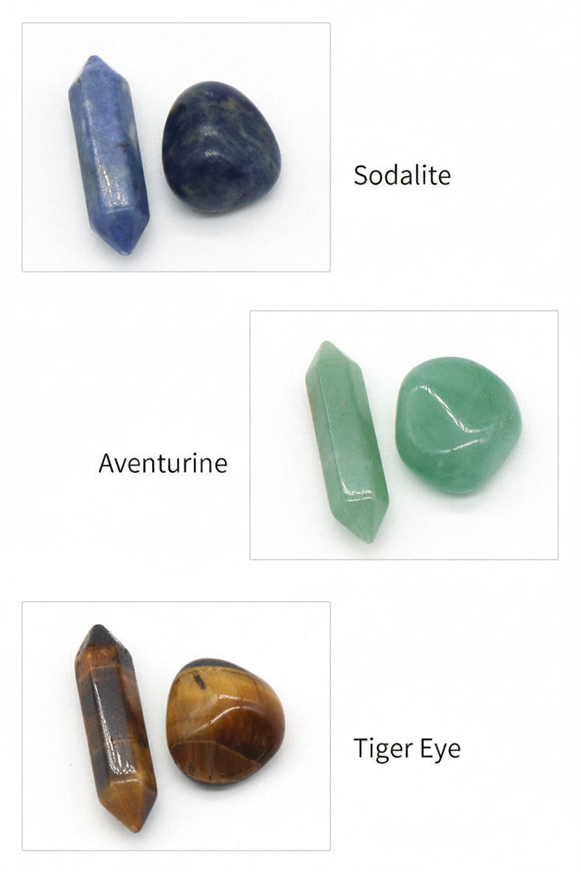 Natural Crystal Set, Hexagonal Column Double-Pointed 7 Pieces, Irregular 7 Pieces, Set Gift Box