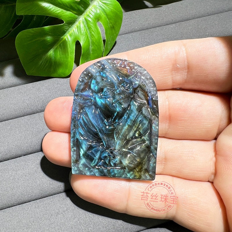 Hand-Carved Labradorite Pendant – Blue Flash Crystal Carving, Skull, Mask, Geometric & Figural Shapes – Natural Gemstone Jewelry Supply (1 Piece)