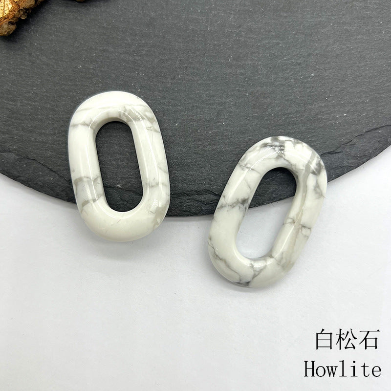Natural Crystal Oval Pendant – Amethyst, Rose Quartz, Tiger Eye, Aventurine, Jade – Large Hole O-Ring Connector, DIY Jewelry Accessory (1 Piece)