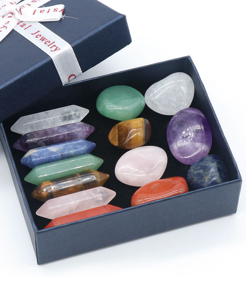 Natural Crystal Set, Hexagonal Column Double-Pointed 7 Pieces, Irregular 7 Pieces, Set Gift Box