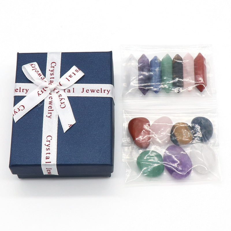 Natural Crystal Set, Hexagonal Column Double-Pointed 7 Pieces, Irregular 7 Pieces, Set Gift Box