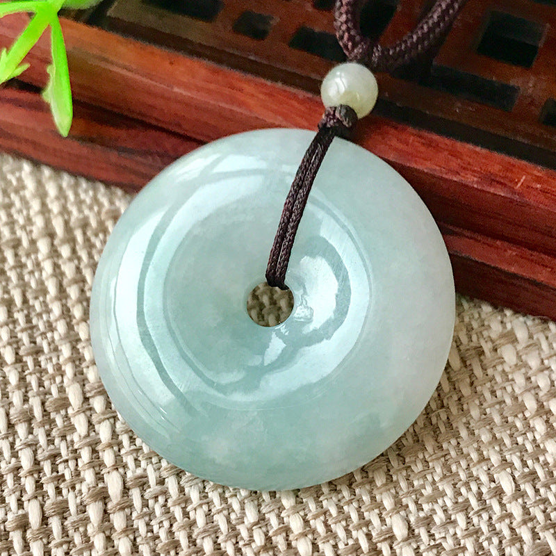 Jade Pendant with Natural Jadeite, Peaceful Buckle, Guanyin Jade Buddha, Burmese Jade Jewelry