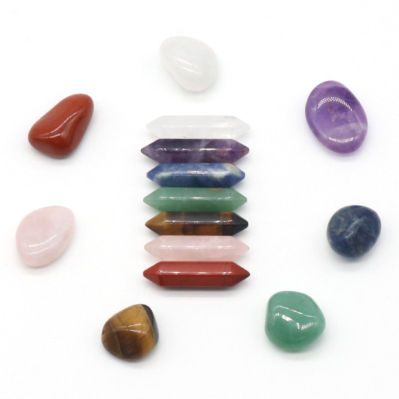 Natural Crystal Set, Hexagonal Column Double-Pointed 7 Pieces, Irregular 7 Pieces, Set Gift Box