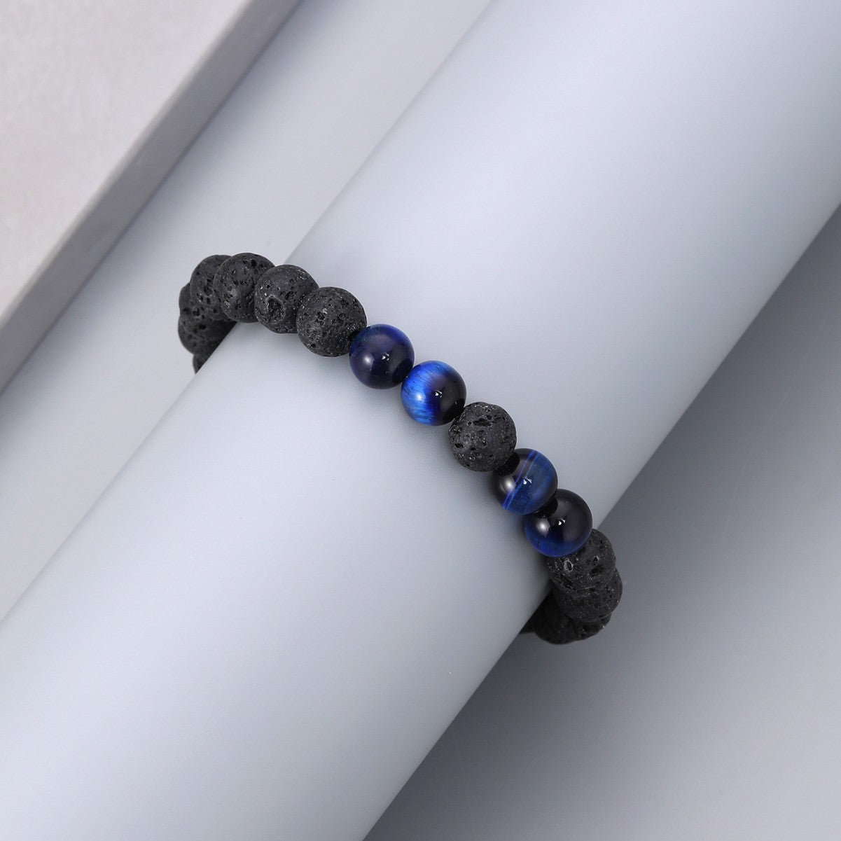 Volcanic stone blue tiger eye with woven adjustable bracelet elastic rope