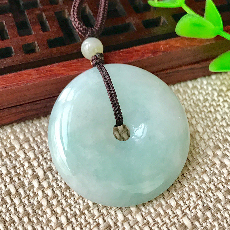 Jade Pendant with Natural Jadeite, Peaceful Buckle, Guanyin Jade Buddha, Burmese Jade Jewelry