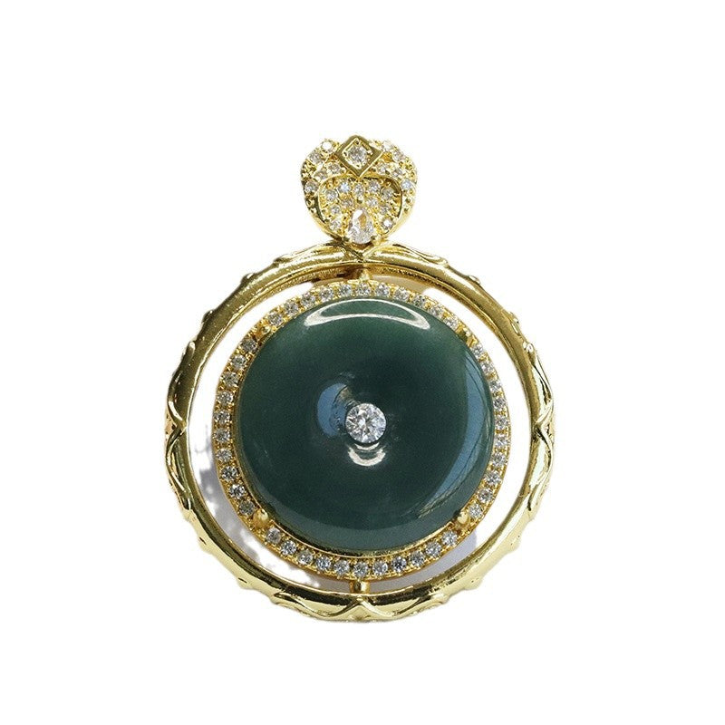 Natural Grade a Jadeite Blue Safety Buckle Pendant Jade Necklace Ancient Style Jewelry