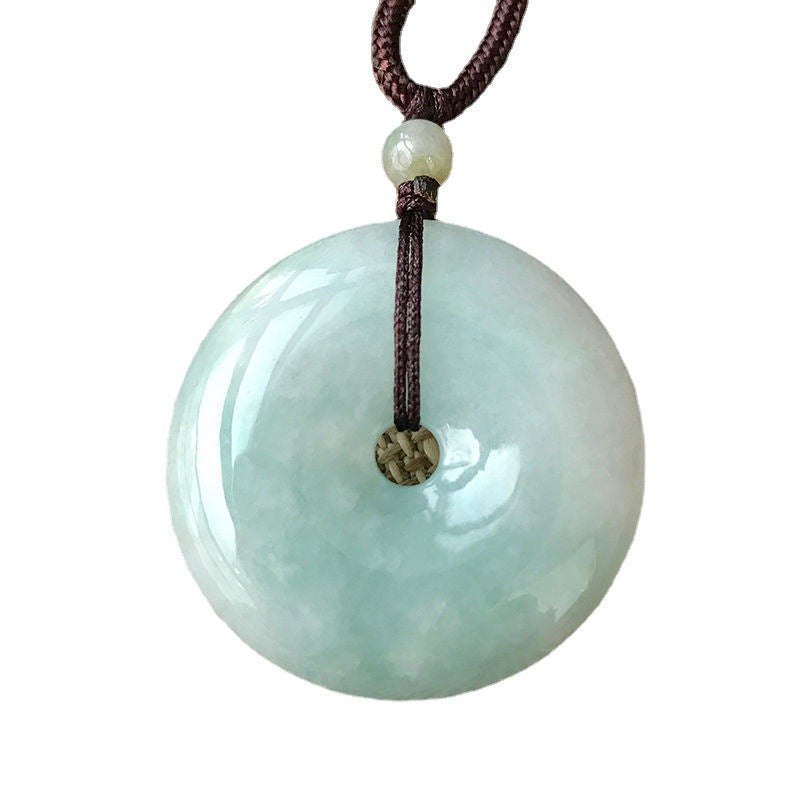 Jade Pendant with Natural Jadeite, Peaceful Buckle, Guanyin Jade Buddha, Burmese Jade Jewelry