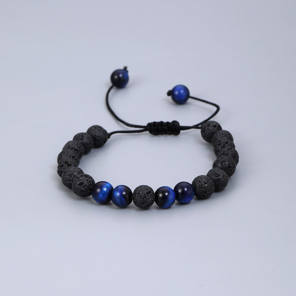 Volcanic stone blue tiger eye with woven adjustable bracelet elastic rope
