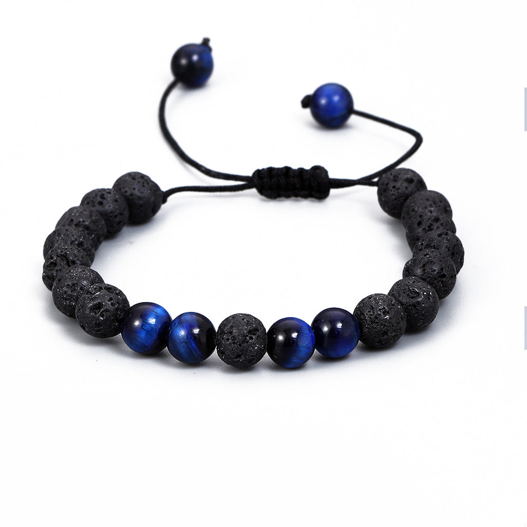 Volcanic stone blue tiger eye with woven adjustable bracelet elastic rope
