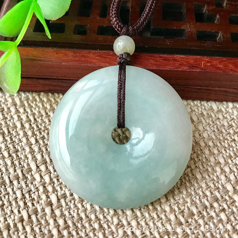 Jade Pendant with Natural Jadeite, Peaceful Buckle, Guanyin Jade Buddha, Burmese Jade Jewelry