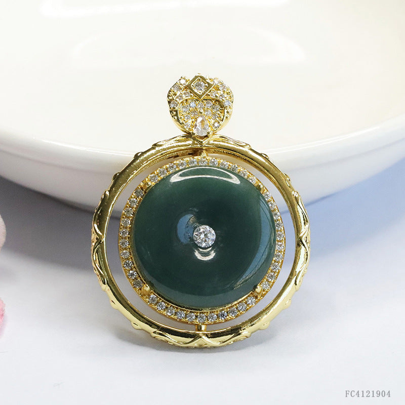 Natural Grade a Jadeite Blue Safety Buckle Pendant Jade Necklace Ancient Style Jewelry
