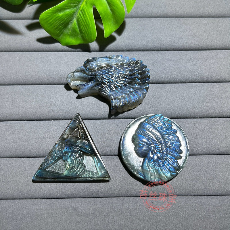Hand-Carved Labradorite Pendant – Blue Flash Crystal Carving, Skull, Mask, Geometric & Figural Shapes – Natural Gemstone Jewelry Supply (1 Piece)