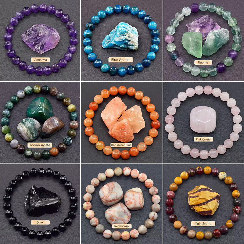 8mm Apatite Sun Stone Beaded Bracelet Handmade Agate Crystal Original Stone Bracelet