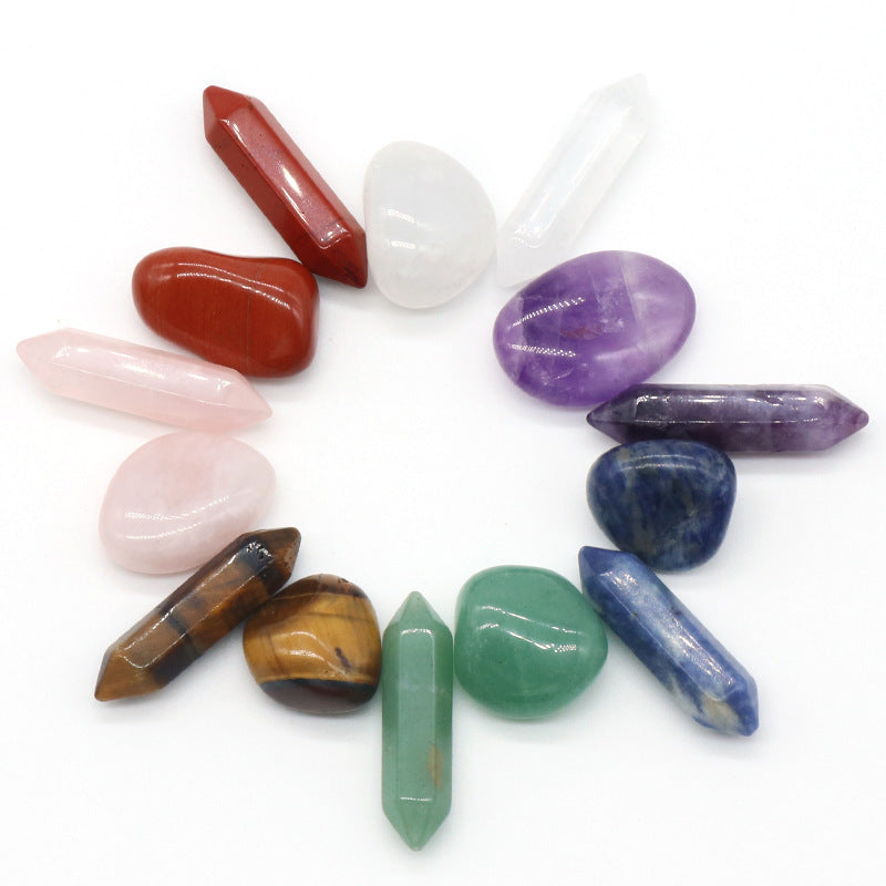Natural Crystal Set, Hexagonal Column Double-Pointed 7 Pieces, Irregular 7 Pieces, Set Gift Box